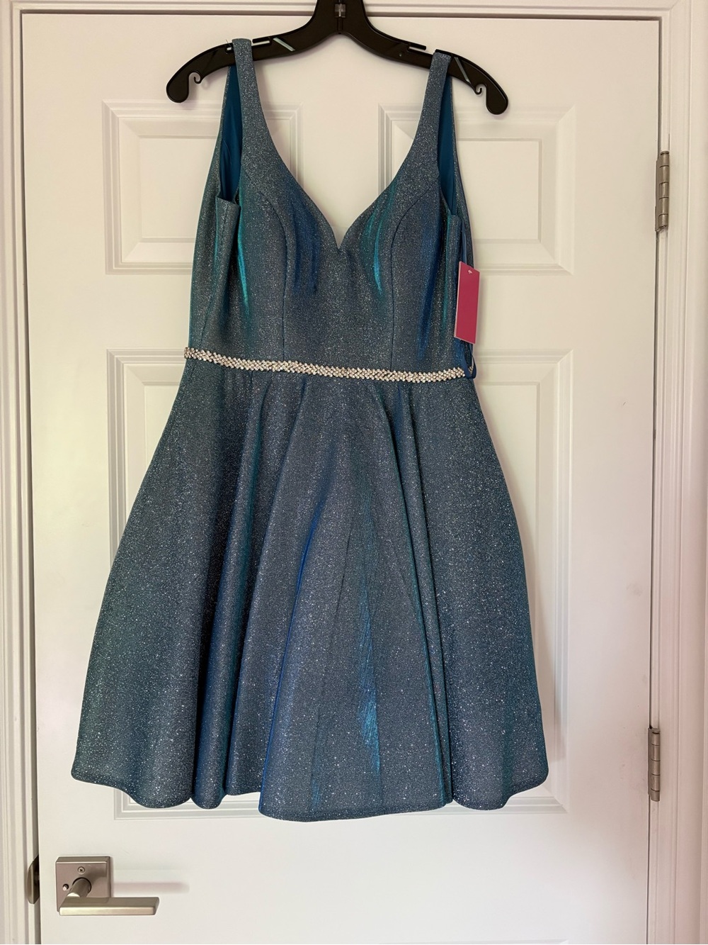 Blue Metallic Denim Dress with Subtle Shimmer